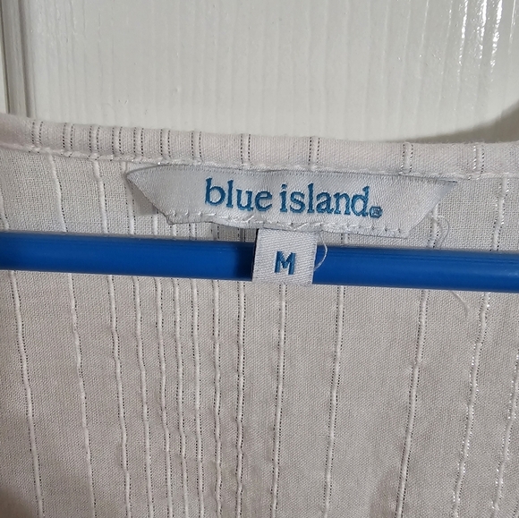 Blue Island Silver Threaded Gauzy Adjustable Waist Beach Cover Up White Large - Picture 4 of 6